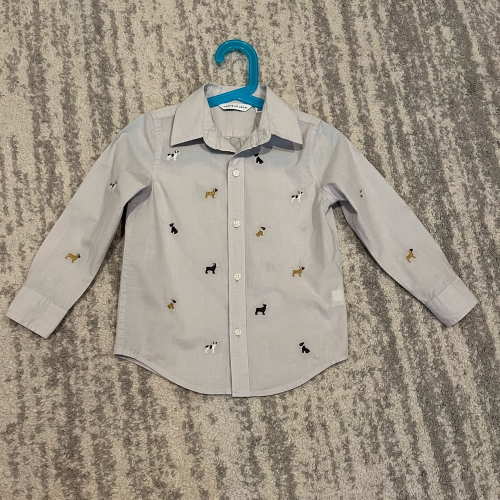 Janie and Jack Embroidered Dog Button Down - 3T